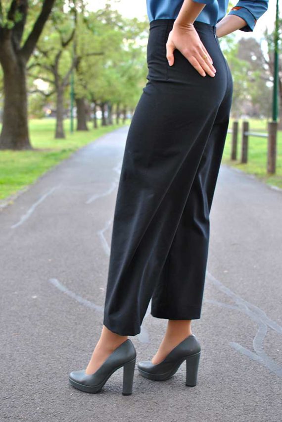 Black high waisted culottes for women - InconnuLAB clothes